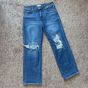 Kut Sienna Wide Leg High Rise Distressed Dark Wash High Waisted Denim Jeans